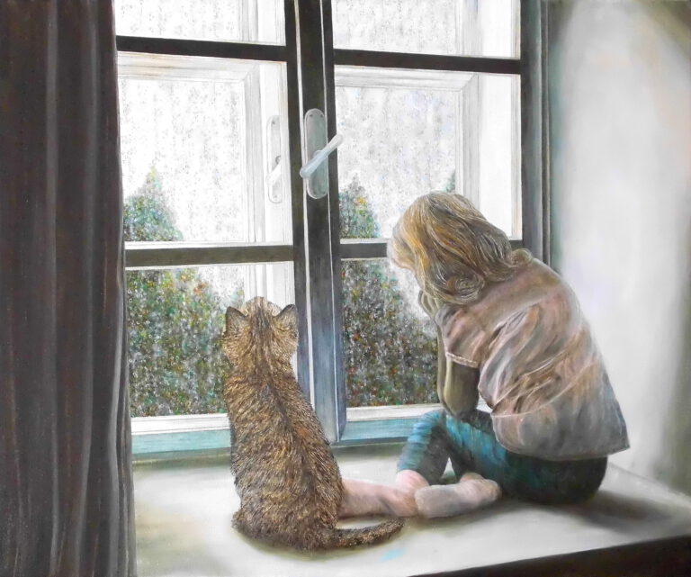 Kind am Fenster II, Öl auf Leinwand, 50 x 60 cm, 2025